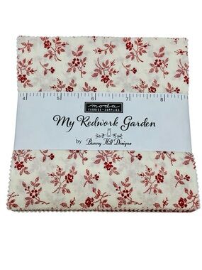 MODA FABRICS My Redwork Garden 5” Square Stacker Charm Pack 42 Squares